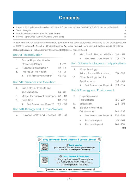 Oswaal CBSE Question Bank Chapterwise and Topicwise SOLVED PAPERS Class 12 Biology For Exam 2026