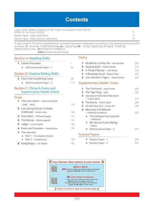 Oswaal CBSE Question Bank Chapterwise and Topicwise SOLVED PAPERS Class 12 English Core For Exam 2026