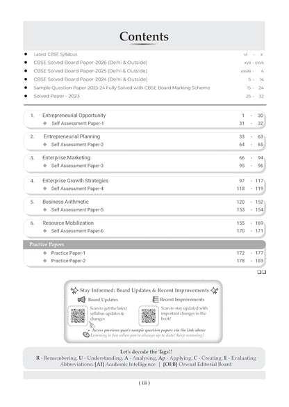 Oswaal CBSE Class 12 Entrepreneurship Question Bank | Chapter & Topic-wise Solved Papers (2017–2026) | Based on Latest Syllabus (April 2026) | Includes 2026 Papers | For 2027 Exam