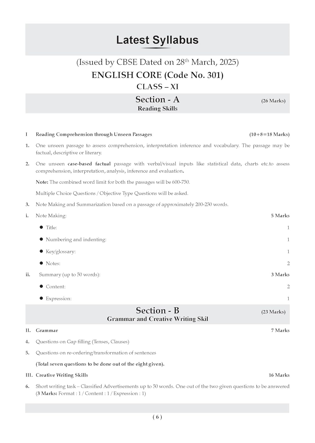 Oswaal CBSE Class 11 English Core Question Bank | Chapter & Topic-wise Solved Papers (2017–2026) | Based on Latest Syllabus (April 2026) | Includes 2026 Papers | For 2027 Exam