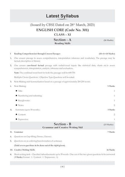 Oswaal CBSE Class 11 English Core Question Bank | Chapter & Topic-wise Solved Papers (2017–2026) | Based on Latest Syllabus (April 2026) | Includes 2026 Papers | For 2027 Exam