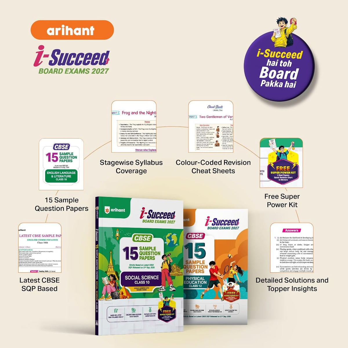 Arihant i-Succeed CBSE Sample Papers 2027 Class 10 Science | 15 Sample Question Papers | Colour-Coded Revision Cheat Sheets, Toppers Copy with Expert Insights | Free Super Power Kit