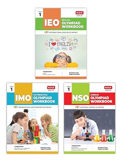 MTG NSO-IMO-IEO (Science, Mathematics & English) Olympiad Workbook Combo Class-1 (Set of 3 Books) | MCQs, Previous Years Solved Paper & Achievers Section - SOF Olympiad Preparation Books For 2024-25 Exam