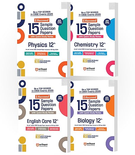 Arihant I-Succeed CBSE Sample Paper Class 12th (2024-2025) Physics, Chemistry, Biology & English Core | Combo Set of 4 Books for Exam 2025