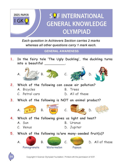 MTG International General Knowledge Olympiad (IGKO) Workbook Class 1 - Chapter-wise MCQs with Achievers Section - SOF Olympiad Books For 2026-27 Exam