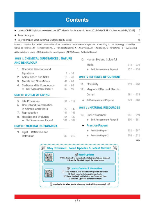 Oswaal CBSE Question Bank Chapterwise and Topicwise SOLVED PAPERS Class 10 Science For Exam 2026