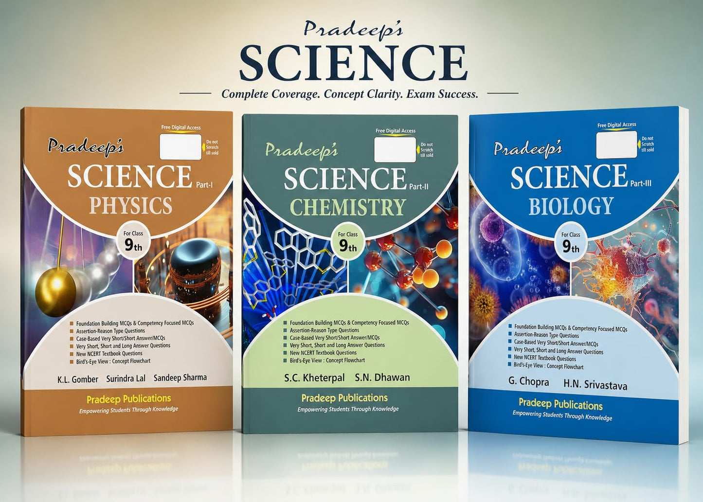 Pradeep's Science Part I - Physics | Part II - Chemistry | Science Part III - Biology for Class 9 - Examination 2026-27 (Set of 3 Books)