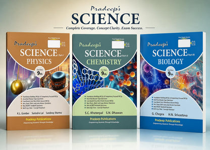 Pradeep's Science Part I - Physics | Part II - Chemistry | Science Part III - Biology for Class 9 - Examination 2026-27 (Set of 3 Books)