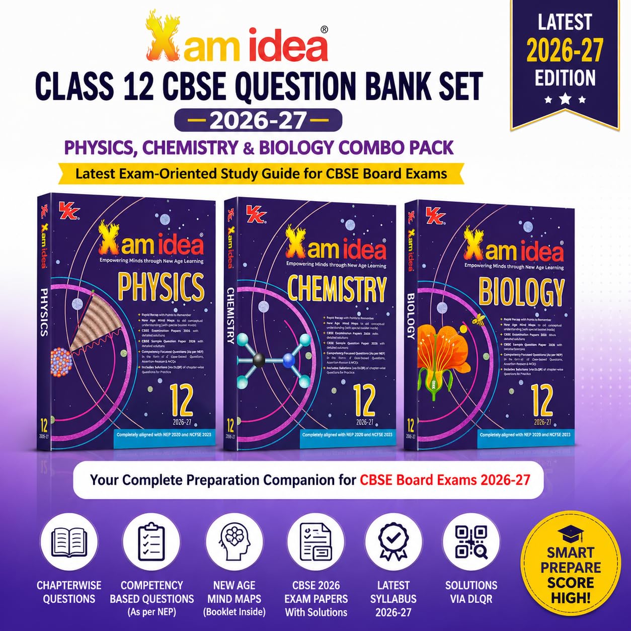 Xam Idea Class 12 Science Board Exam Combo (Physics, Chemistry, Biology) For 2026-27 Session | Completely Aligned with NEP 2020 & NCFSE 2023 | ... Questions & Sample Papers (Set of 3 Books)