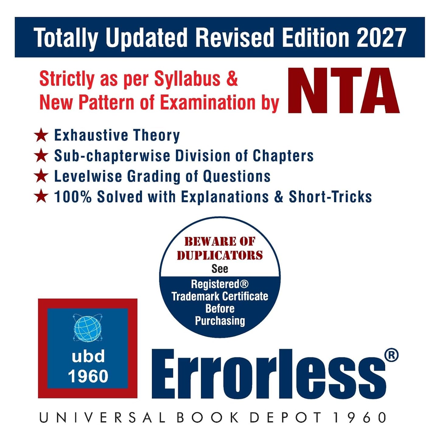 UBD1960 Errorless Biology for NEET as per NMC (Coloured Paperback+Smart E-book) Updated New Edition 2027 (2 volumes) Original Errorless Self Scorer with Trademark Certificate