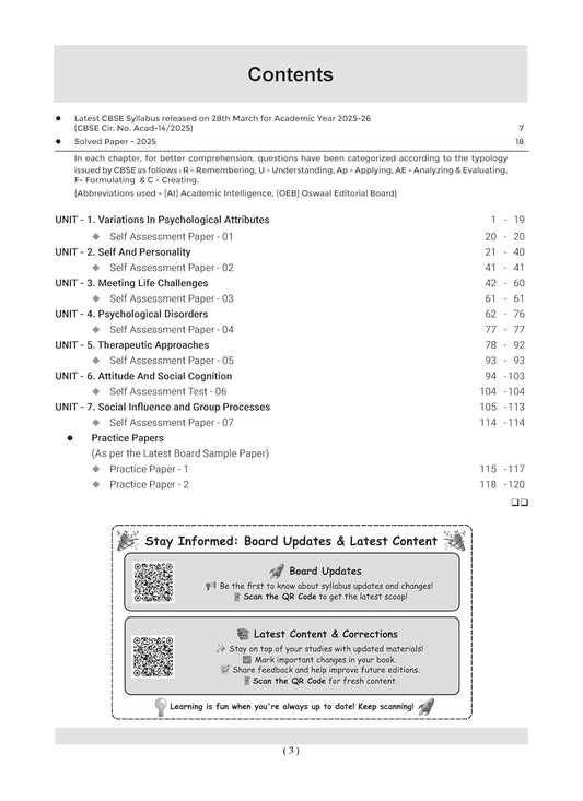 Oswaal CBSE Question Bank Chapterwise and Topicwise SOLVED PAPERS Class 12 Psychology For Exam 2026