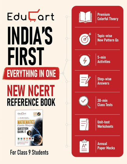 Educart CBSE Class 9 Mathematics Question Bank 2026-27 | Ganita Manjari PART-1 | New NCERT Guide and Most Important Reference Book for 2027 (with worksheets and sample papers extra)