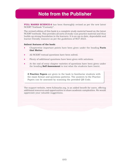 Full Marks Science CURIOSITY Complete Study Material for Class 6: Based on New NCERT Textbook Curiosity | Summary | Solved NCERT Textual Questions | Question Bank | Support Book