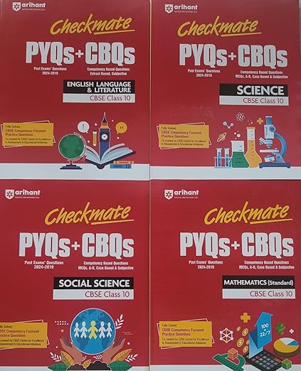 MATHEMATICS (STANDARD) | SCIENCE | SST | ENGLISH CBSE CLASS 10 CHECKMATE PYQs + CBQs PAST EXAMS QUESTIONS 2019-2024 COMPETENCY BASED QUESTION MCQ A-R CASE BASED & SUBJECTIVE 4 BOOKS SET