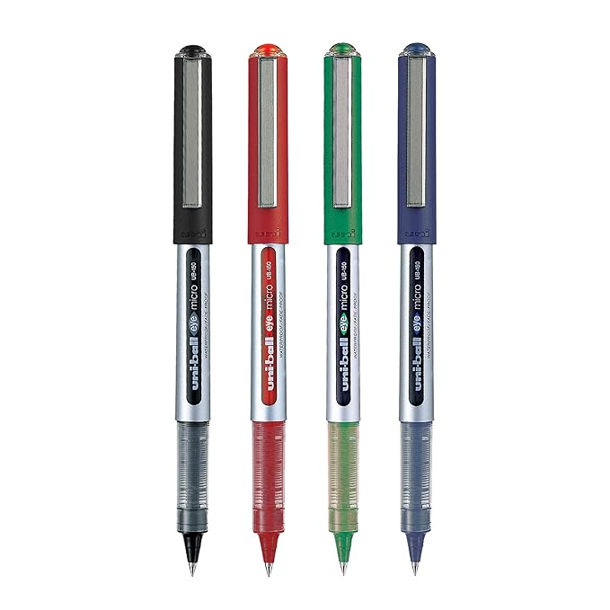 UNI-BALL Eye UB150 0.5mm Roller Ball Pen | Blue, Black, Red & Green Ink, Pack of 4