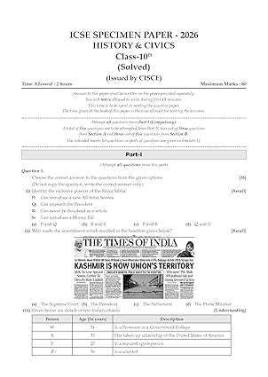 Oswaal ICSE 10 Sample Question Papers Class 10 History & Civics for Board Exam 2026 ( Aligned with CISCE Latest Specimen Paper 2026), Competency-Based Questions, Mind Maps, On-Tips Notes, Solved MCQs, Revision with Explanations & Board Marking Scheme