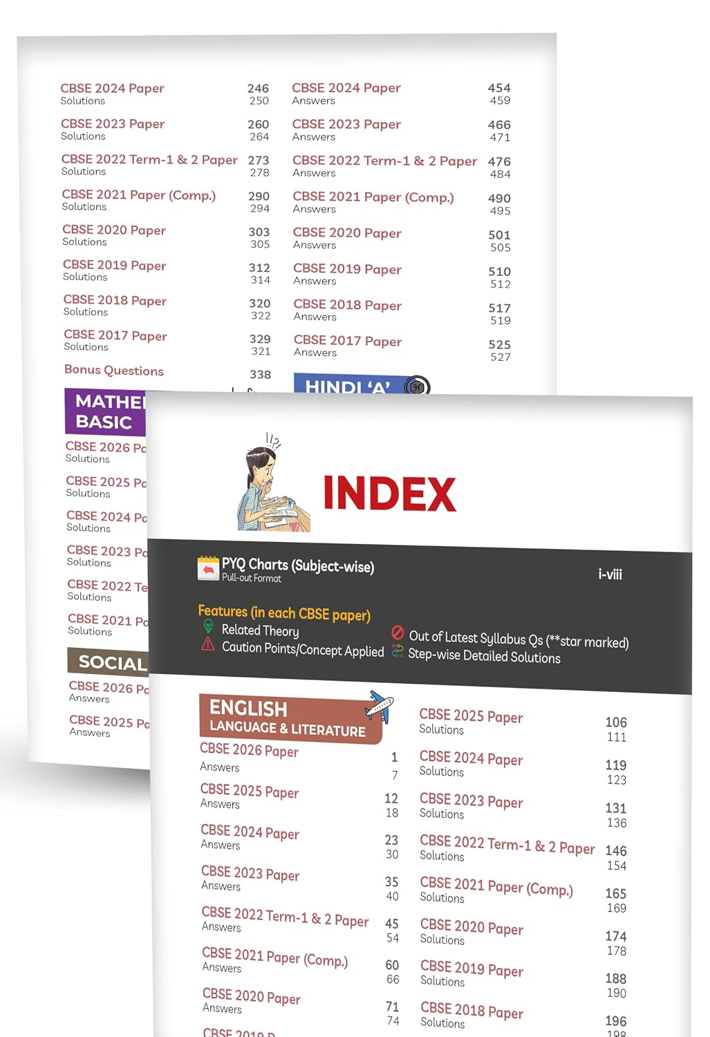 Educart Granth (10 subjects in 1) Educart Granth CBSE Class 10 Previous 10 Year Solved Papers 2027 - with PYQ Charts (Hindi A, Hindi B, English, Computer Apps, IT, ... Maths Basic, Social Science & Science)
