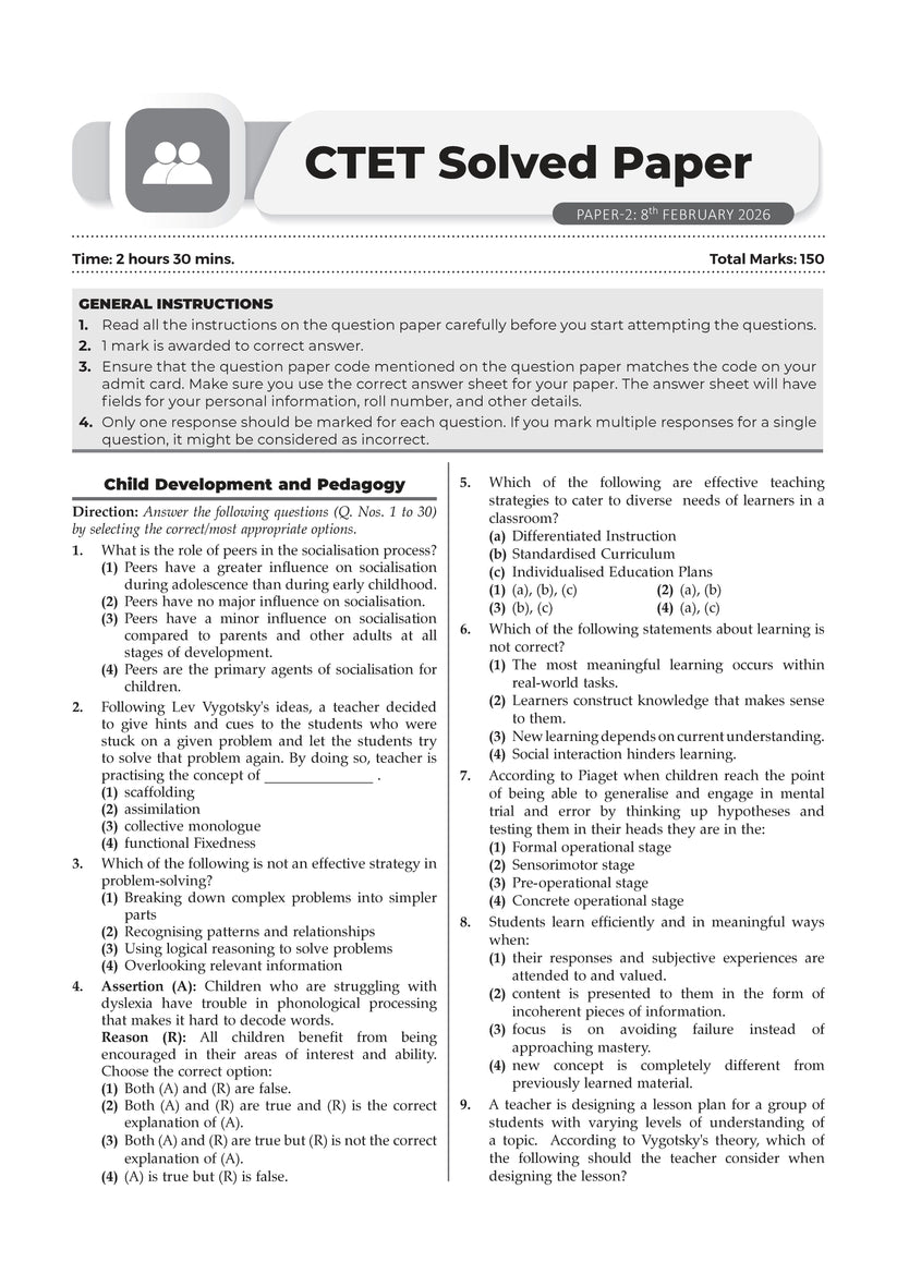 Oswaal CTET 19 Previous Years Solved Papers 2013-2025 | Paper 1(Classes 1-5) & Paper 2(Classes 6-8) | English Medium | CPD, Maths, Social Science, EVS, English & Hindi | Includes Feb 2026 Solved Paper