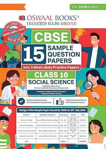 Oswaal CBSE 15 Sample Question Papers Class 10 Social Science (2026 Exam) | Latest SQPs with Solutions