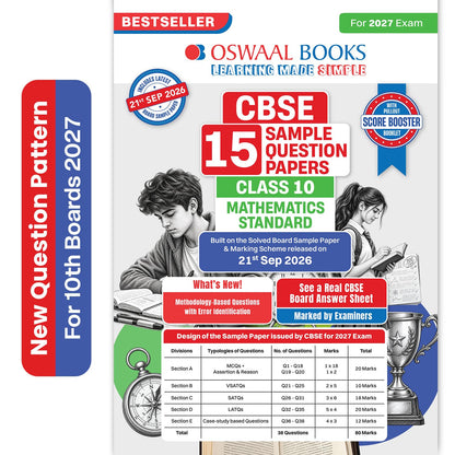 Oswaal CBSE 15 Sample Question Papers Class 10 Board Exam Mathematics Standard 2026-27 based on latest CBSE SQP dated (21 Sep 2026) | New Questions Typologies With Oswaal AI