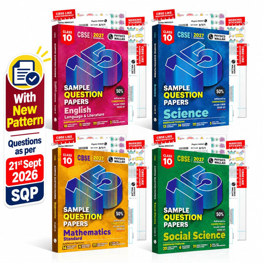 PW CBSE 15 Sample Question Papers Class 10 Science, Maths Standard, Social Science and English For 2027 Board Exam (New Pattern) | CBSE Like Question Booklet and Answer Sheets, Marking Stickers