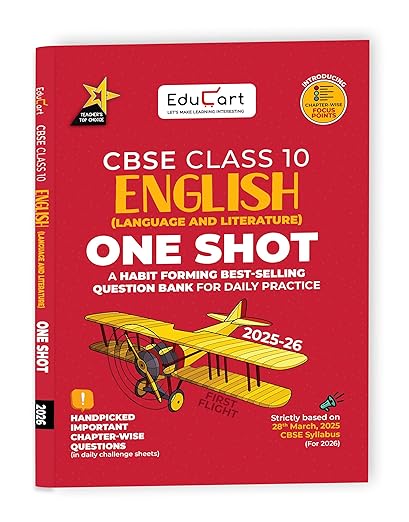 Educart One-shot English Language and Literature CBSE Class 10 Question Bank 2025-26 on new Syllabus 2026 (Strictly for Boards Exam)