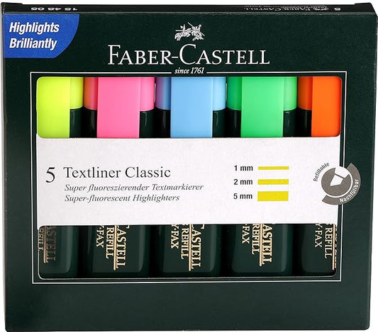 Faber-Castell Fine Textliner - Pack of 5 (Assorted)