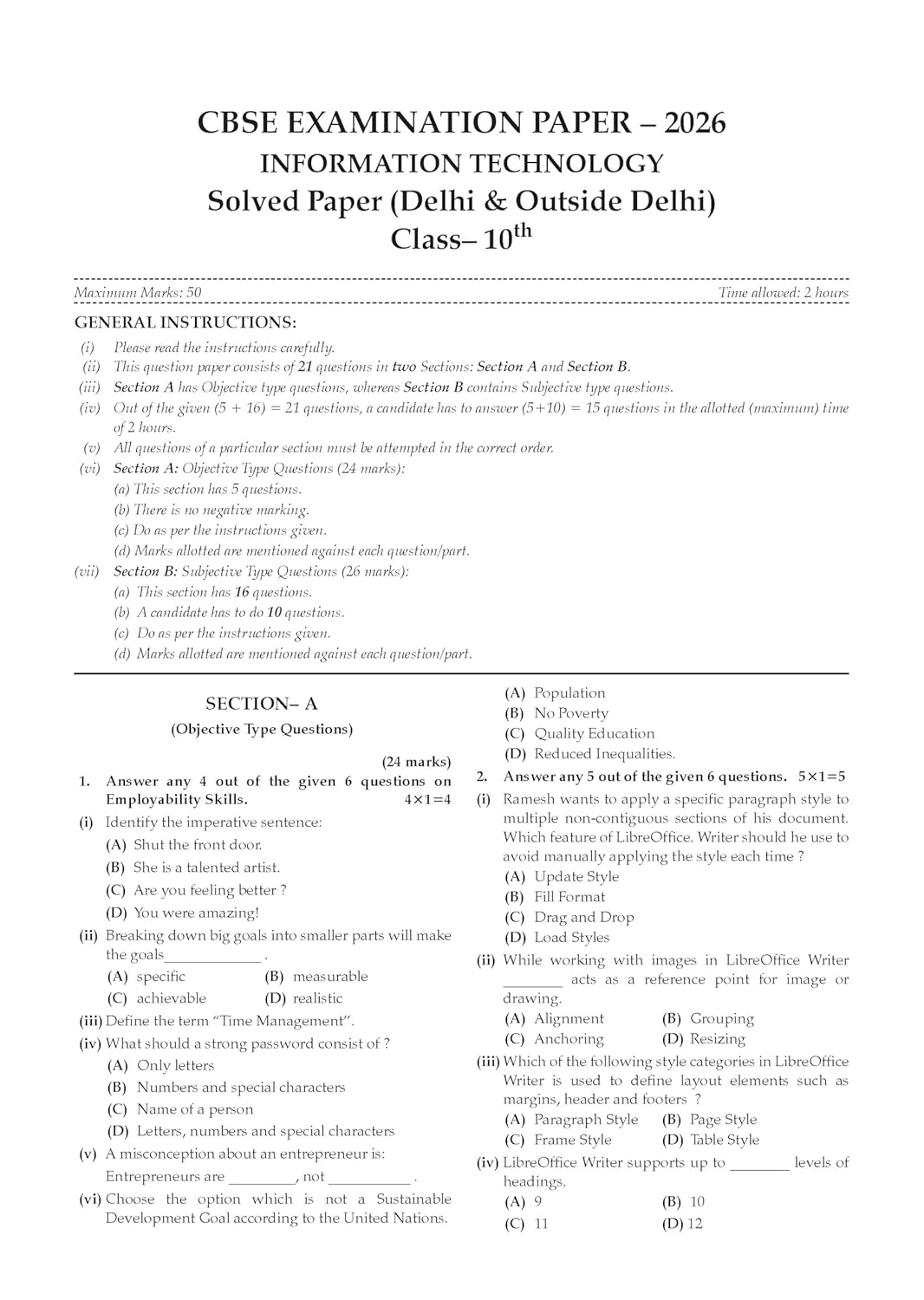 Oswaal CBSE Class 10 Information Technology Question Bank | Chapter & Topic-wise Solved Papers (2017–2026) | Based on Latest Syllabus (April 2026) | Includes 2026 Papers | | For 2027 Exam