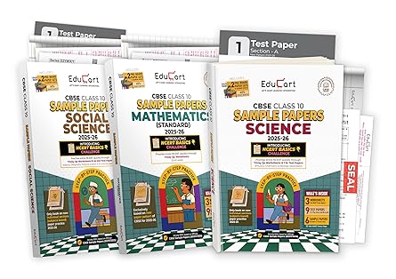 Educart CBSE Sample Paper Class 10 2025-26 - Science, Mathematics Standard & Social Science (Introducing exclusive step-by-step new practice concept on 2026 pattern) Set of 3 Books
