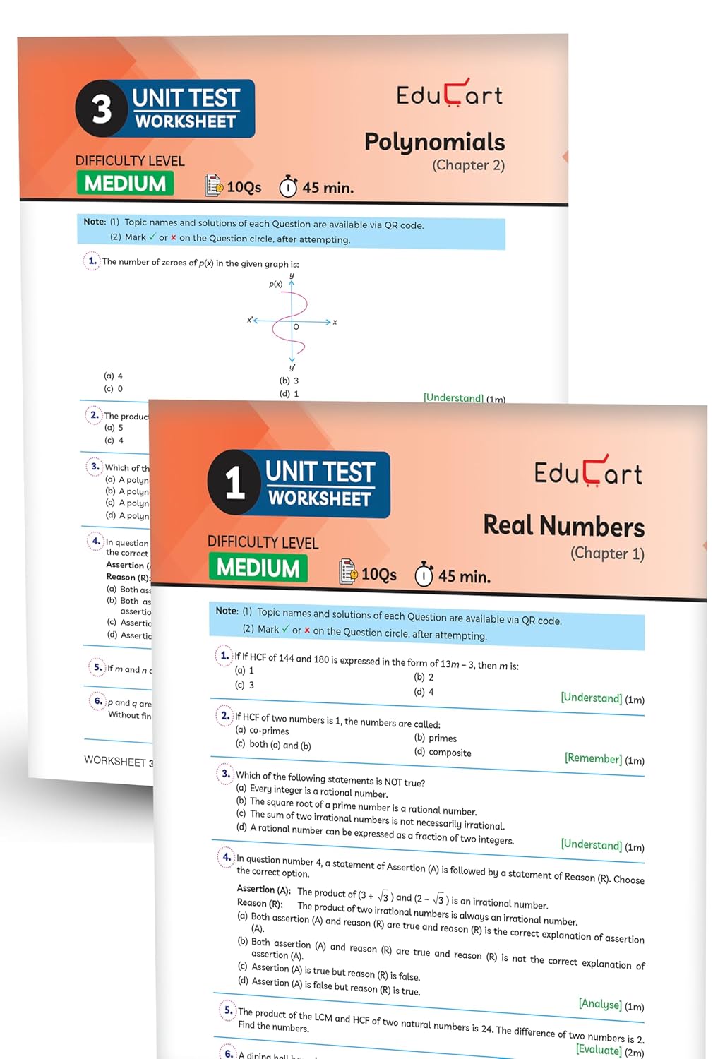 Educart CBSE Question Bank Class 10 Mathematics 2025-26 on new Syllabus 2026 (Introducing Unit Test Worksheets)