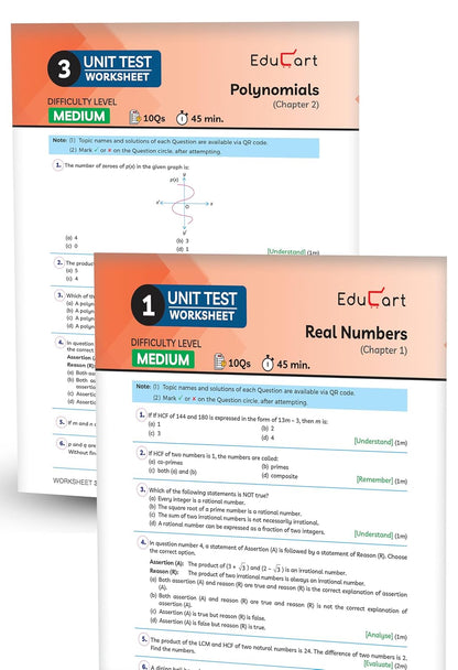 Educart CBSE Question Bank Class 10 Mathematics 2025-26 on new Syllabus 2026 (Introducing Unit Test Worksheets)