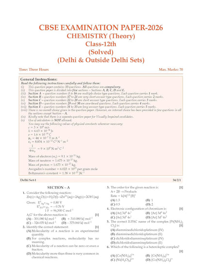 Oswaal CBSE Class 12 Chemistry Question Bank | Chapter & Topic-wise Solved Papers (2017–2026) | Based on Latest Syllabus (April 2026) | Includes 2026 Papers | For 2027 Exam