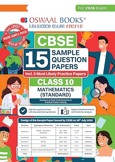 Oswaal CBSE 15 Sample Question Papers Class 10 Mathematics Standard | 2026 Board Exam