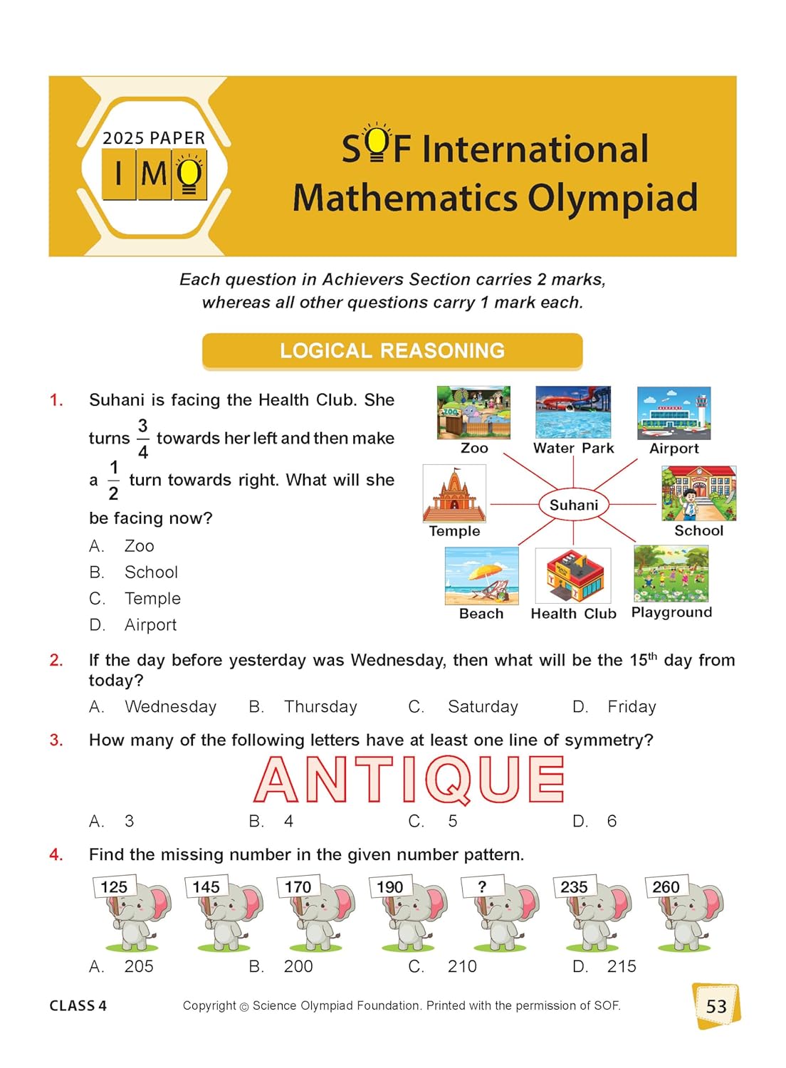 MTG International Mathematics Olympiad (IMO) Workbook Class 4 - Chapter-wise MCQs with Achievers Section - SOF Olympiad Books For 2026-27 Exam