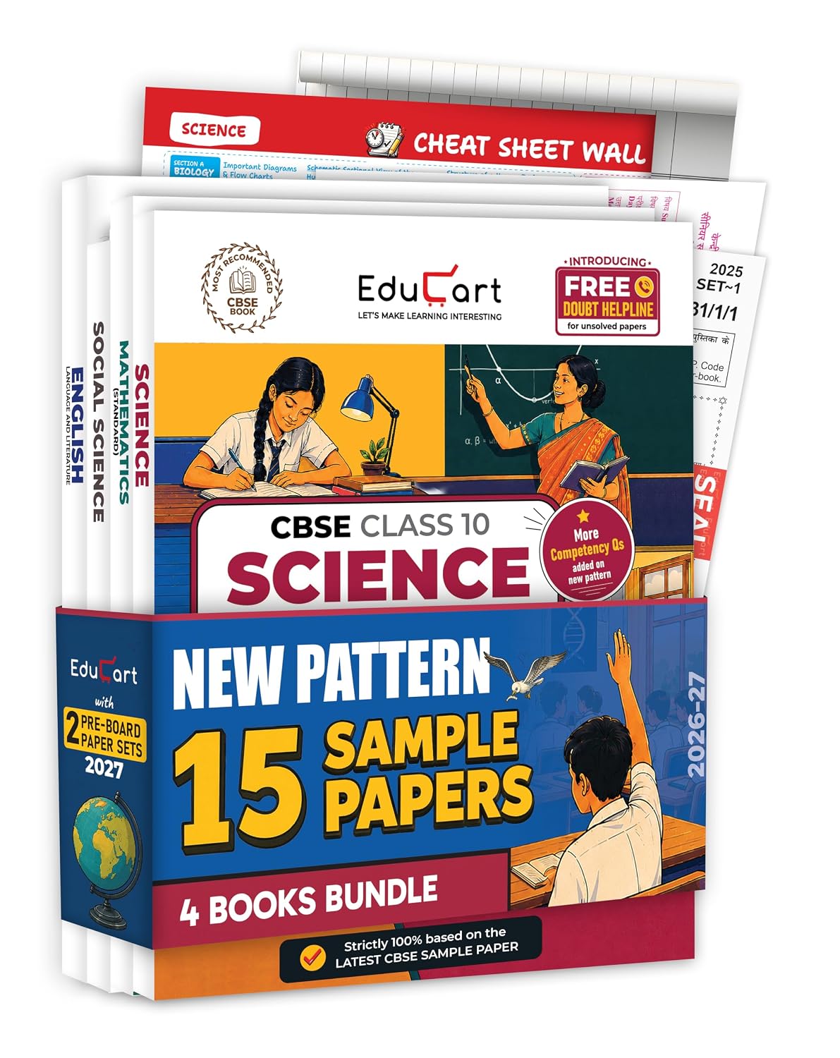 Educart CBSE Sample Paper Class 10 2026-27 | Science, Mathematics Basic. , Social Science & English | 4 Books (with Topper-Style Solutions & Cheat Sheet Wall Chart for 2027 exam)