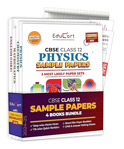 Educart CBSE Class 12 Sample Papers Bundle (2024-25) - Physics, Chemistry, Mathematics, & English (With exclusive CBSE Mock Booklets for 2025 Exam)