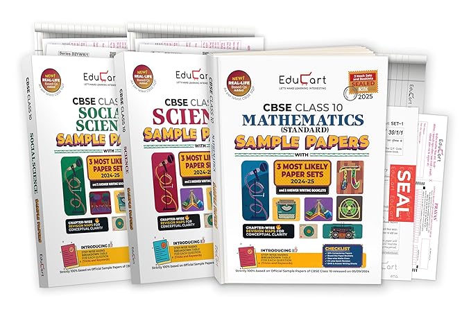 Educart CBSE Class 10 Sample Papers Bundle (2024-25) - Science, Mathematics Standard & Social Science (With exclusive CBSE Mock Booklets for 2025 Exam)