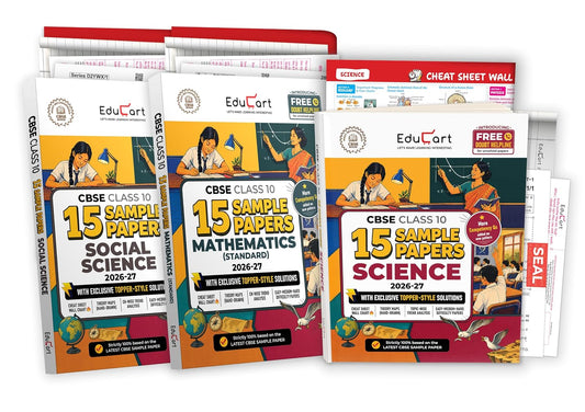 Educart CBSE Sample Paper Class 10 2026-27 | Science, Mathematics & Social Science | 3 Books (with Topper-Style Solutions & Cheat Sheet Wall Chart for 2027 exam)