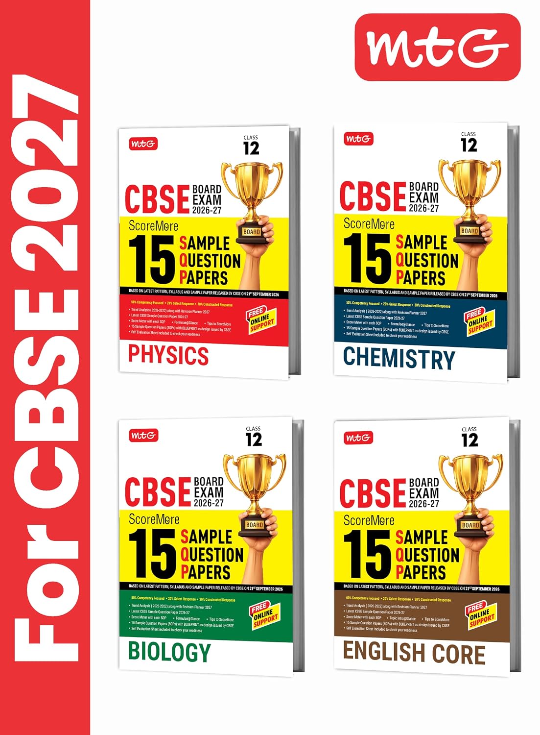 MTG CBSE Class 12 ScoreMore 15 Sample Question Papers Physics, Chemistry, Biology & English For 2027 Board Exam (Set of 4 Books) | CBQs, Trend ... (Based on Latest CBSE Pattern & Syllabus)