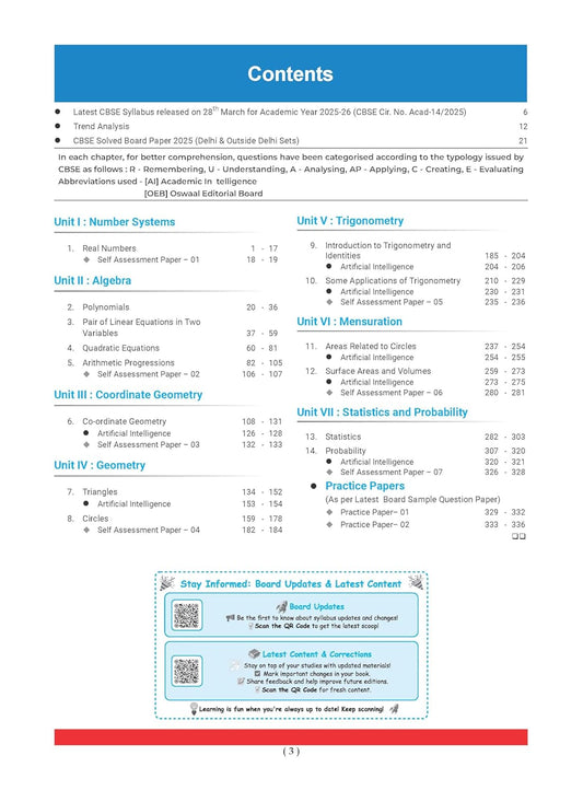 Oswaal CBSE Question Bank Chapterwise and Topicwise SOLVED PAPERS Class 10 Mathematics (Standard) For Exam 2026