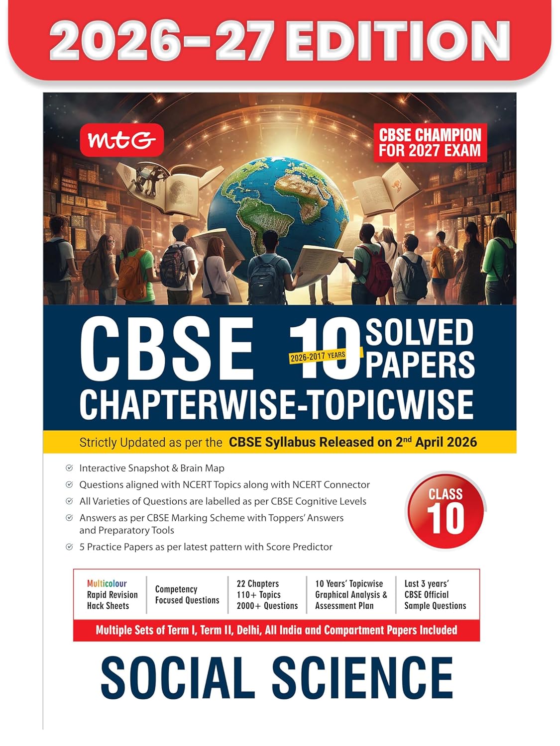 MTG CBSE Class 10 PYQs Book | 10 Years (2026-2017) Chapterwise Topicwise Solved Papers Social-Science - CBSE Champion For 2027 Exam | CBSE Sample Paper (As Per Latest Pattern)