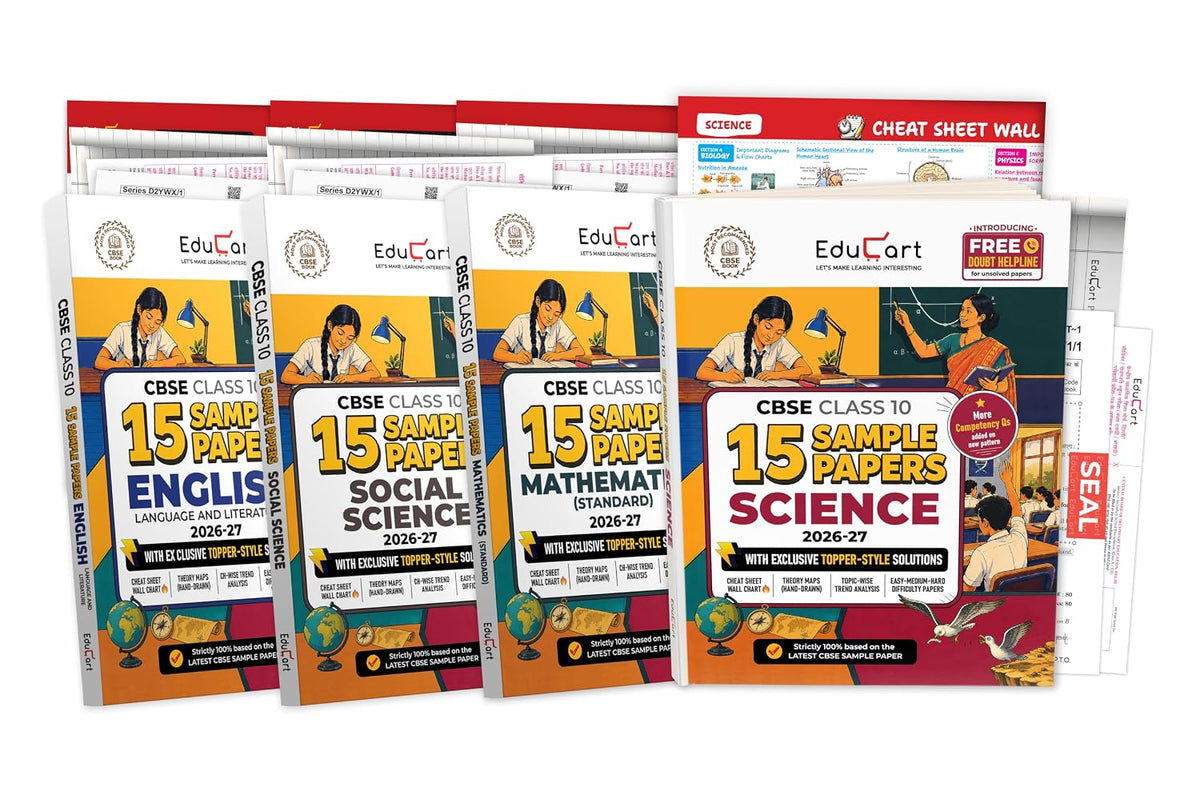 Educart CBSE Sample Paper Class 10 2026-27 | Science, Mathematics, Social Science & English | 4 Books (with Topper-Style Solutions & Cheat Sheet Wall Chart for 2027 exam)