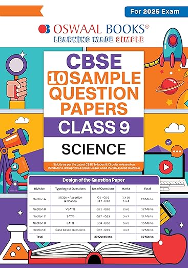 Oswaal CBSE Sample Question Papers Class 9 Science Book (For 2025 Exam)