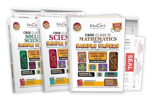 Educart CBSE Class 10 Sample Papers Bundle (2024-25) - Science, Mathematics Basic & Social Science (With exclusive CBSE Mock Booklets for 2025 Exam)