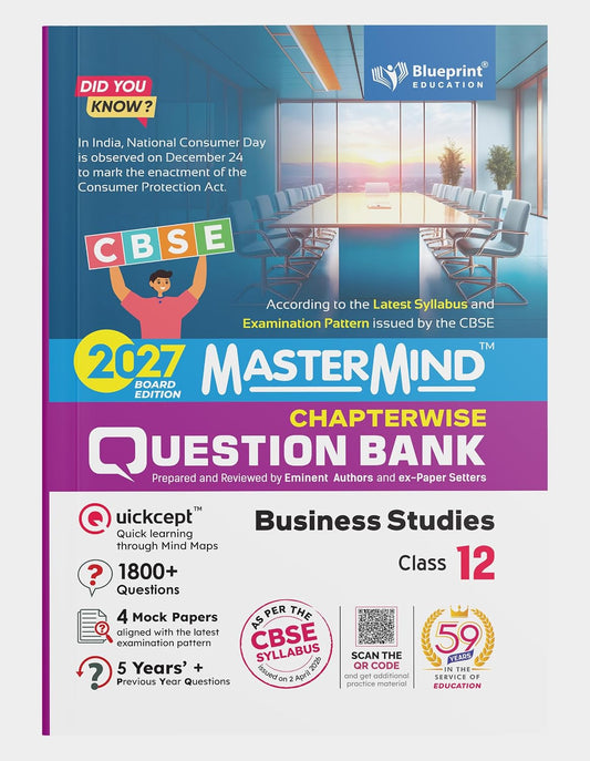 Mastermind CBSE Class 12 Business Studies Question Bank 2027 Exam With 4 Mock Sample Paper , PYQ , 1800+ Questions , 5 Years + PYQ , Based On New Pattern