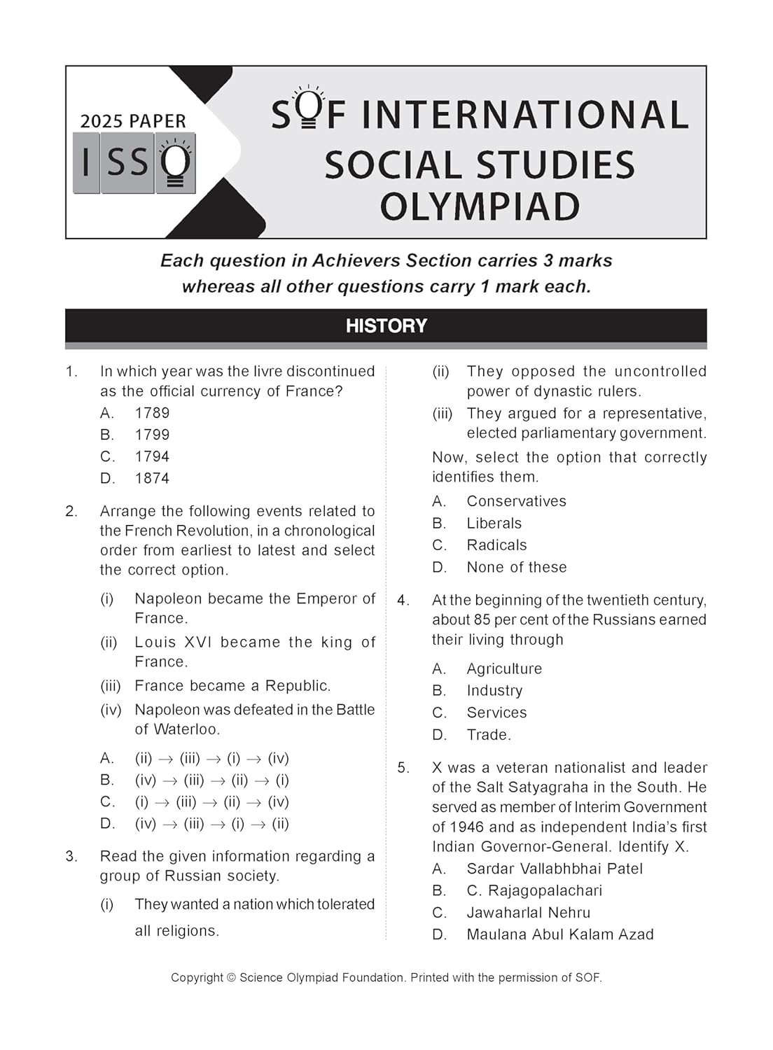 MTG International Social-Studies Olympiad (ISSO) Workbook Class 9 - Chapter-wise MCQs with Achievers Section - SOF Olympiad Books For 2026-27 Exam