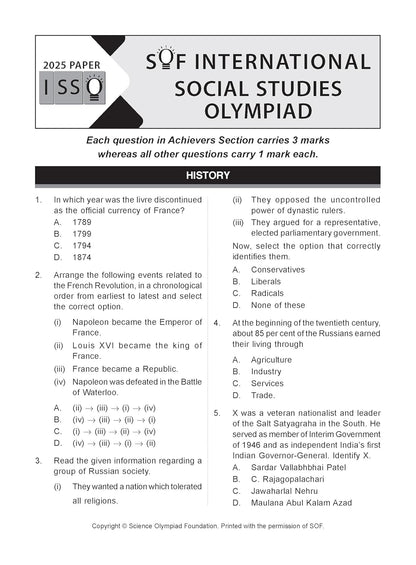 MTG International Social-Studies Olympiad (ISSO) Workbook Class 9 - Chapter-wise MCQs with Achievers Section - SOF Olympiad Books For 2026-27 Exam