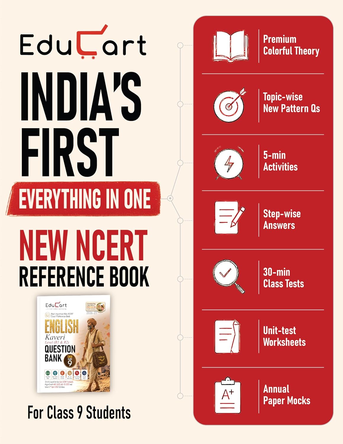 Educart CBSE Class 9 English Question Bank 2026-27 | Kaveri Level R1 & R2 | New NCERT Guide and Most Important Reference Book for 2027 (with ... extra) (NCERT Class 9 All Books 2026-27)
