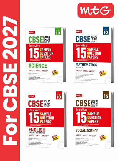 MTG CBSE Class 10 ScoreMore 15 Sample Question Papers Science, Mathematics Standard, Social-Science & English For 2027 Board Exam (Set of 4) | CBQs & ... Support (Based on Latest Pattern & Syllabus)