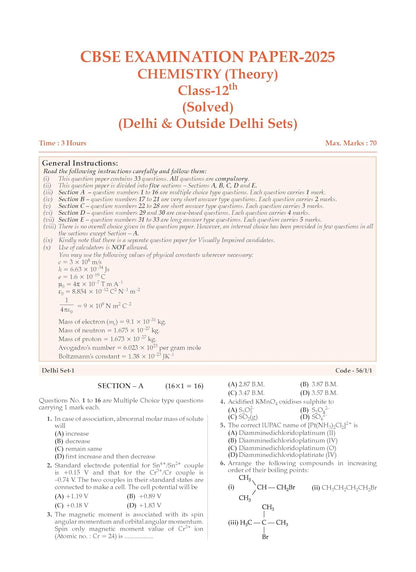 Oswaal CBSE Question Bank Chapterwise and Topicwise SOLVED PAPERS Class 12 Chemistry For Exam 2026